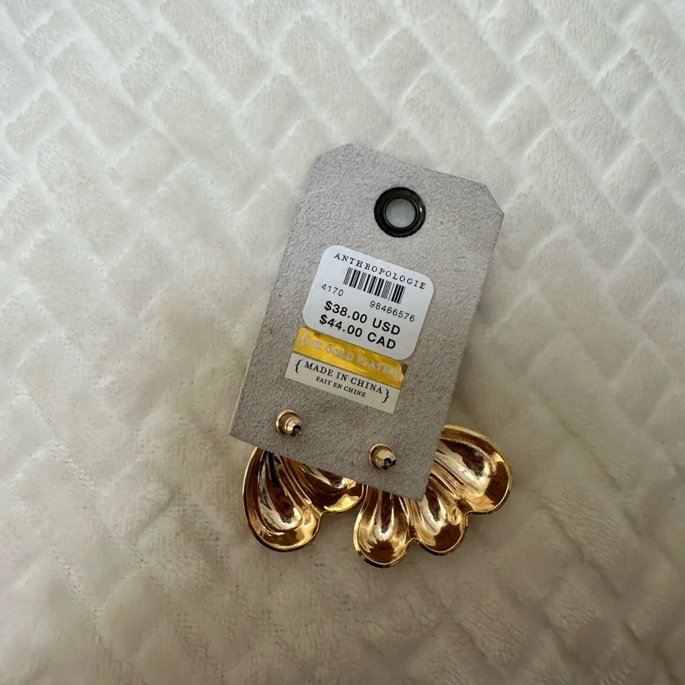 NWT Anthropologie Gold Wing Fanned Out 14K Gold Plated Earrings 80’s statement